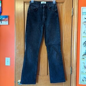 Reformation black straight leg high rise jeans, size 24